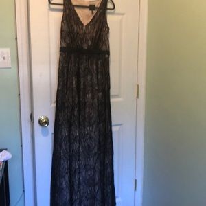 Nude with black lace overlay gown